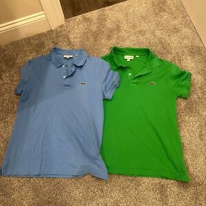 2 Lacoste men’s Polo Shirts - Blue and Green medium slim fit